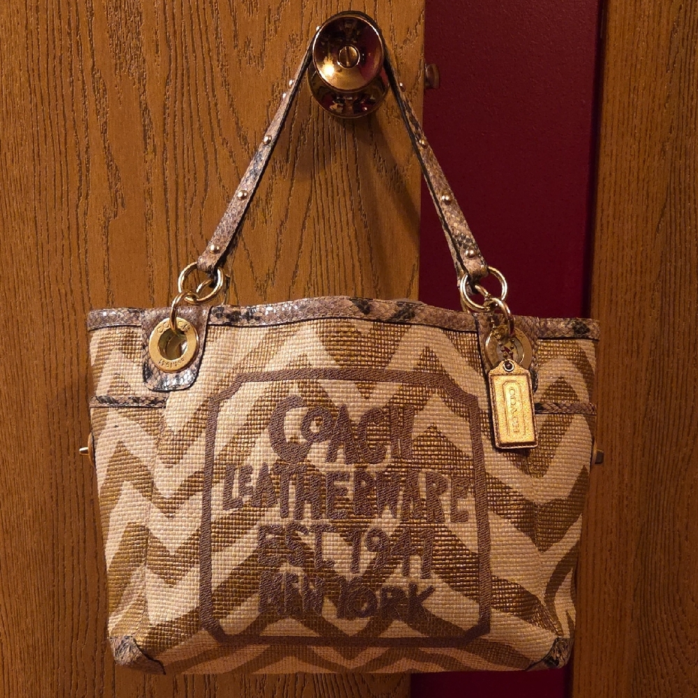 Coach Signature Brown and Tan Tote
